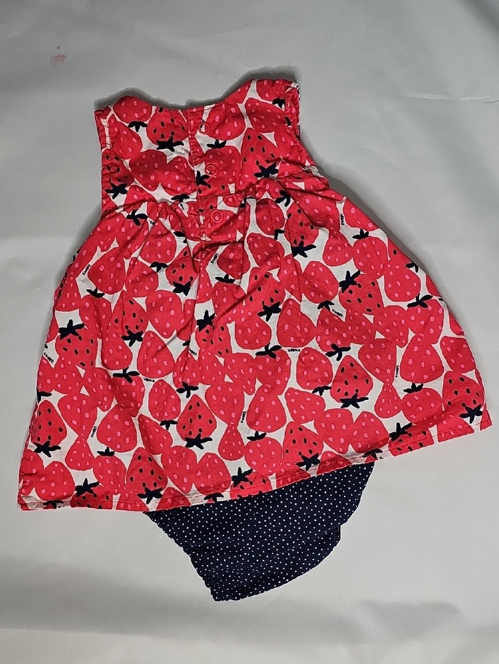 Carter's Pink Strawberry Print Diaper Cover Outfit with Navy Bow